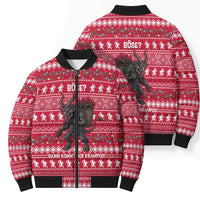 Austria Christmas Bomber Puffer Jacket with German Text Red Pattern and Festive Lights - Wonder Print Shop
