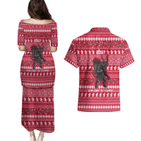 Austria Christmas Couples Matching Puletasi and Hawaiian Shirt with German Text Red Pattern and Festive Lights - Wonder Print Shop