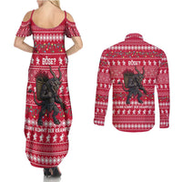 Austria Christmas Couples Matching Summer Maxi Dress and Long Sleeve Button Shirt with German Text Red Pattern and Festive Lights - Wonder Print Shop