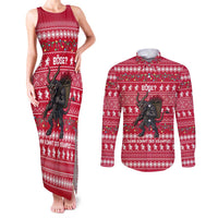 Austria Christmas Couples Matching Tank Maxi Dress and Long Sleeve Button Shirt with German Text Red Pattern and Festive Lights - Wonder Print Shop