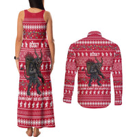 Austria Christmas Couples Matching Tank Maxi Dress and Long Sleeve Button Shirt with German Text Red Pattern and Festive Lights - Wonder Print Shop