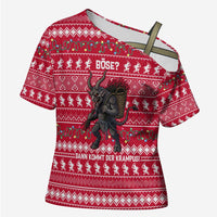 Austria Christmas Cross Shoulder Shirt with German Text Red Pattern and Festive Lights - Wonder Print Shop