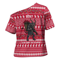 Austria Christmas Cross Shoulder Shirt with German Text Red Pattern and Festive Lights - Wonder Print Shop