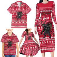 Austria Christmas Family Matching Long Sleeve Bodycon Dress and Hawaiian Shirt with German Text Red Pattern and Festive Lights - Wonder Print Shop