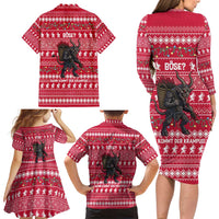 Austria Christmas Family Matching Long Sleeve Bodycon Dress and Hawaiian Shirt with German Text Red Pattern and Festive Lights - Wonder Print Shop