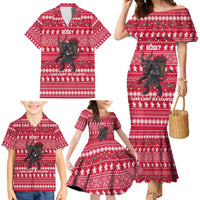 Austria Christmas Family Matching Mermaid Dress and Hawaiian Shirt with German Text Red Pattern and Festive Lights - Wonder Print Shop