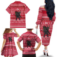 Austria Christmas Family Matching Off The Shoulder Long Sleeve Dress and Hawaiian Shirt with German Text Red Pattern and Festive Lights - Wonder Print Shop
