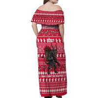 Austria Christmas Family Matching Off Shoulder Maxi Dress and Hawaiian Shirt with German Text Red Pattern and Festive Lights - Wonder Print Shop