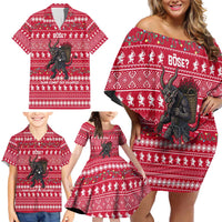 Austria Christmas Family Matching Off Shoulder Short Dress and Hawaiian Shirt with German Text Red Pattern and Festive Lights - Wonder Print Shop