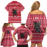 Austria Christmas Family Matching Off Shoulder Short Dress and Hawaiian Shirt with German Text Red Pattern and Festive Lights - Wonder Print Shop