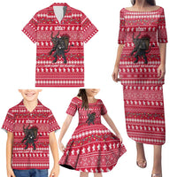 Austria Christmas Family Matching Puletasi and Hawaiian Shirt with German Text Red Pattern and Festive Lights - Wonder Print Shop