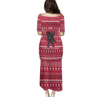 Austria Christmas Family Matching Puletasi and Hawaiian Shirt with German Text Red Pattern and Festive Lights - Wonder Print Shop