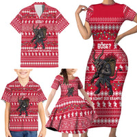 Austria Christmas Family Matching Short Sleeve Bodycon Dress and Hawaiian Shirt with German Text Red Pattern and Festive Lights - Wonder Print Shop