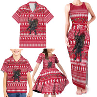 Austria Christmas Family Matching Tank Maxi Dress and Hawaiian Shirt with German Text Red Pattern and Festive Lights - Wonder Print Shop