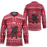 Austria Christmas Hockey Jersey with German Text Red Pattern and Festive Lights - Wonder Print Shop