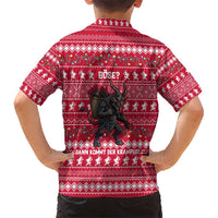Austria Christmas Kid Hawaiian Shirt with German Text Red Pattern and Festive Lights - Wonder Print Shop