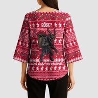 Austria Christmas Kimono Sleeve Blouse with German Text Red Pattern and Festive Lights - Wonder Print Shop