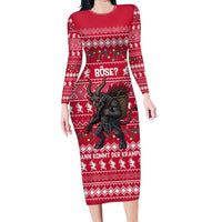 Austria Christmas Long Sleeve Bodycon Dress with German Text Red Pattern and Festive Lights - Wonder Print Shop