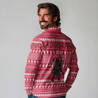 Austria Christmas Long Sleeve Polo Shirt with German Text Red Pattern and Festive Lights - Wonder Print Shop