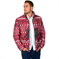 Austria Christmas Padded Jacket with German Text Red Pattern and Festive Lights - Wonder Print Shop