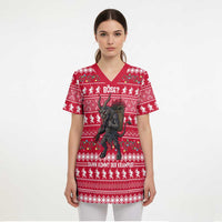 Austria Christmas Scrub Top with German Text Red Pattern and Festive Lights - Wonder Print Shop