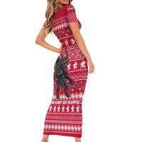 Austria Christmas Short Sleeve Bodycon Dress with German Text Red Pattern and Festive Lights - Wonder Print Shop
