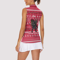 Austria Christmas Women Sleeveless Polo Shirt with German Text Red Pattern and Festive Lights - Wonder Print Shop