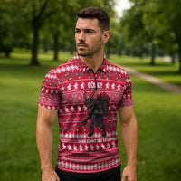 Austria Christmas Zipper Polo Shirt with German Text Red Pattern and Festive Lights - Wonder Print Shop