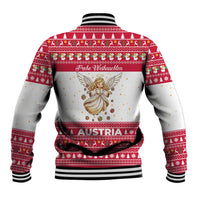 Austria Christmas Baseball Jacket with Frohe Weihnachten Angel Design and Red White Holiday - Wonder Print Shop