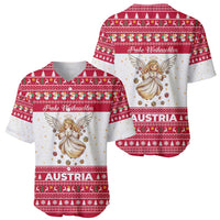 Austria Christmas Baseball Jersey with Frohe Weihnachten Angel Design and Red White Holiday - Wonder Print Shop