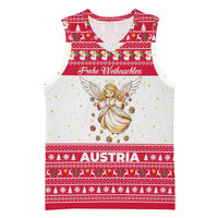 Austria Christmas Basketball Jersey with Frohe Weihnachten Angel Design and Red White Holiday - Wonder Print Shop
