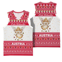 Austria Christmas Basketball Jersey with Frohe Weihnachten Angel Design and Red White Holiday - Wonder Print Shop