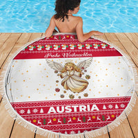 Austria Christmas Beach Blanket with Frohe Weihnachten Angel Design and Red White Holiday - Wonder Print Shop