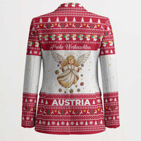 Austria Christmas Blazer with Frohe Weihnachten Angel Design and Red White Holiday - Wonder Print Shop