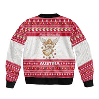 Austria Christmas Bomber Jacket with Frohe Weihnachten Angel Design and Red White Holiday - Wonder Print Shop