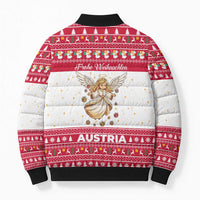 Austria Christmas Bomber Puffer Jacket with Frohe Weihnachten Angel Design and Red White Holiday - Wonder Print Shop