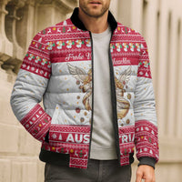 Austria Christmas Bomber Puffer Jacket with Frohe Weihnachten Angel Design and Red White Holiday - Wonder Print Shop