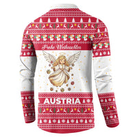 Austria Christmas Button Sweatshirt with Frohe Weihnachten Angel Design and Red White Holiday - Wonder Print Shop