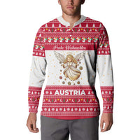 Austria Christmas Button Sweatshirt with Frohe Weihnachten Angel Design and Red White Holiday - Wonder Print Shop