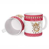 Austria Christmas Ceramic Mug with Frohe Weihnachten Angel Design and Red White Holiday - Wonder Print Shop