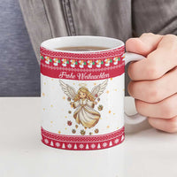 Austria Christmas Ceramic Mug with Frohe Weihnachten Angel Design and Red White Holiday - Wonder Print Shop