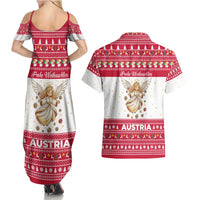 Austria Christmas Couples Matching Summer Maxi Dress and Hawaiian Shirt with Frohe Weihnachten Angel Design and Red White Holiday - Wonder Print Shop