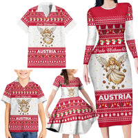 Austria Christmas Family Matching Long Sleeve Bodycon Dress and Hawaiian Shirt with Frohe Weihnachten Angel Design and Red White Holiday - Wonder Print Shop