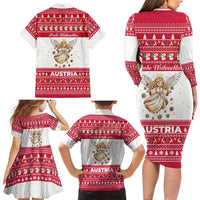 Austria Christmas Family Matching Long Sleeve Bodycon Dress and Hawaiian Shirt with Frohe Weihnachten Angel Design and Red White Holiday - Wonder Print Shop