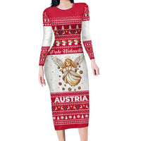 Austria Christmas Family Matching Long Sleeve Bodycon Dress and Hawaiian Shirt with Frohe Weihnachten Angel Design and Red White Holiday - Wonder Print Shop
