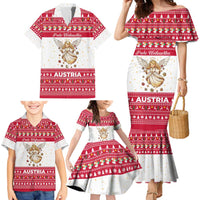 Austria Christmas Family Matching Mermaid Dress and Hawaiian Shirt with Frohe Weihnachten Angel Design and Red White Holiday - Wonder Print Shop