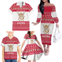 Austria Christmas Family Matching Off The Shoulder Long Sleeve Dress and Hawaiian Shirt with Frohe Weihnachten Angel Design and Red White Holiday - Wonder Print Shop