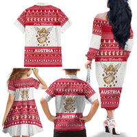 Austria Christmas Family Matching Off The Shoulder Long Sleeve Dress and Hawaiian Shirt with Frohe Weihnachten Angel Design and Red White Holiday - Wonder Print Shop