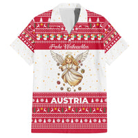 Austria Christmas Family Matching Off The Shoulder Long Sleeve Dress and Hawaiian Shirt with Frohe Weihnachten Angel Design and Red White Holiday - Wonder Print Shop