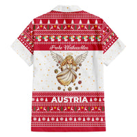Austria Christmas Family Matching Off The Shoulder Long Sleeve Dress and Hawaiian Shirt with Frohe Weihnachten Angel Design and Red White Holiday - Wonder Print Shop